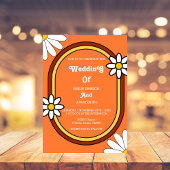 Kleurrijke speelse retro  70s bruiloft kaart