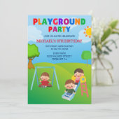 Kleurrijke Speeltuin Leuk Kinder Park Verjaardagsf Kaart (Staand voorkant)