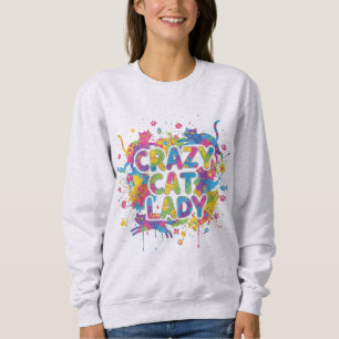 Kleurrijke Spetterstyle "Crazy Cat Lady" Trui