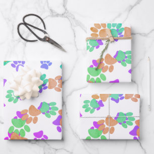 Kleurrijke spiraal hond Pawprint Inpakpapier Vel