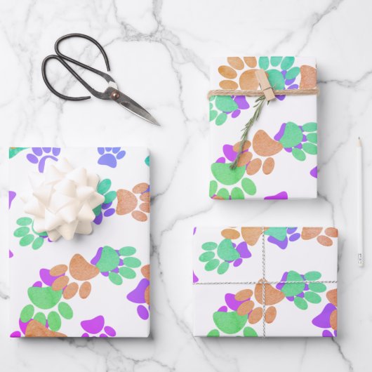 Kleurrijke spiraal hond Pawprint Inpakpapier Vel (Voorkant)