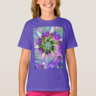 Kleurrijke spiraal ronde vormen abstracte fractale t-shirt