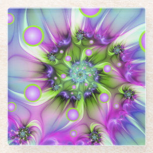 Kleurrijke spiraalvormige ronde vormen Abstracte f Glazen Onderzetter