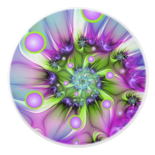 Kleurrijke spiraalvormige ronde vormen Abstracte f Keramische Knop (Voorkant)