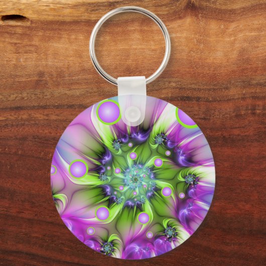 Kleurrijke spiraalvormige ronde vormen Abstracte f Sleutelhanger (Achterkant)