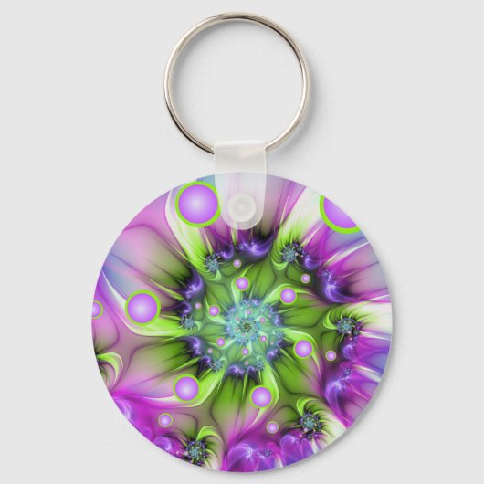 Kleurrijke spiraalvormige ronde vormen Abstracte f Sleutelhanger (Achterkant)