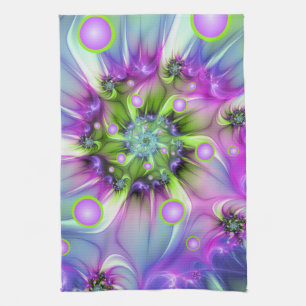 Kleurrijke spiraalvormige ronde vormen Abstracte f Theedoek