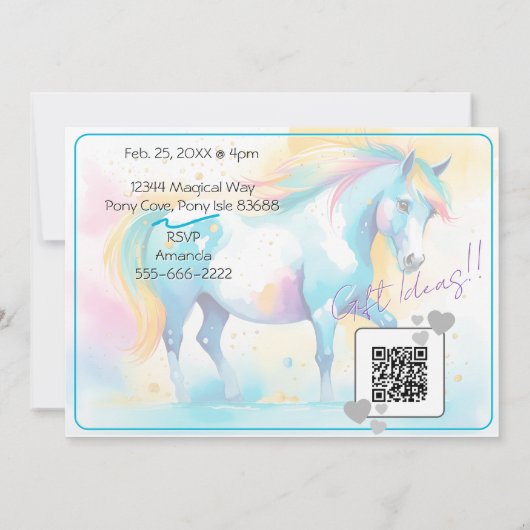 Kleurrijke Spirit Pony 14 Verjaardagsuitnodiging Kaart (Achterkant)