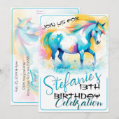 Kleurrijke Spirit Pony 14 Verjaardagsuitnodiging Kaart (Voorkant / Achterkant)