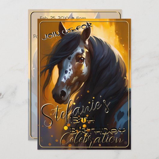 Kleurrijke Spirit Pony 64 Verjaardagsuitnodiging Kaart (Voorkant / Achterkant)