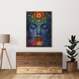 Kleurrijke Spirituele Geopende Derde Oog Vrouw Art Poster