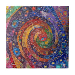 Kleurrijke Spirituele Vortex Swirl Regenboog Mozaï Tegeltje