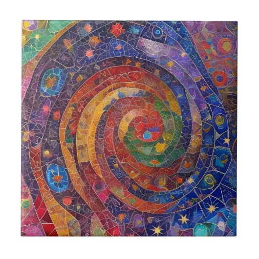 Kleurrijke Spirituele Vortex Swirl Regenboog Mozaï Tegeltje (Voorkant)