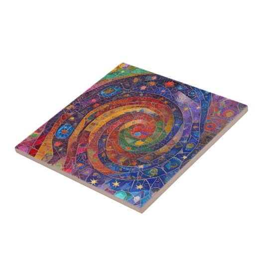 Kleurrijke Spirituele Vortex Swirl Regenboog Mozaï Tegeltje (Zijkant)