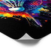 Kleurrijke Splash Art Badminton Player Shuttle Bad Poster (Hoek)