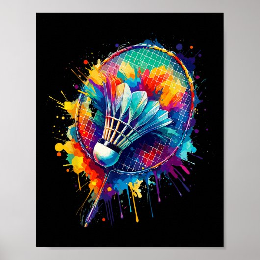 Kleurrijke Splash Art Badminton Player Shuttle Bad Poster (Voorkant)