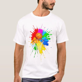 Kleurrijke Splash Art Basketball Design T-shirt