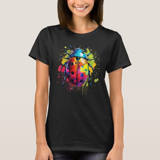 Kleurrijke Splash Art Ladybug Natuur Lover T-shirt (Voorkant)