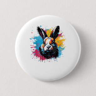 Kleurrijke Splash Art Schattigee Nederlandse Konij Ronde Button 5,7 Cm