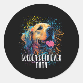 Kleurrijke Splash Golden Retriever Mama Portret Pu Ronde Sticker