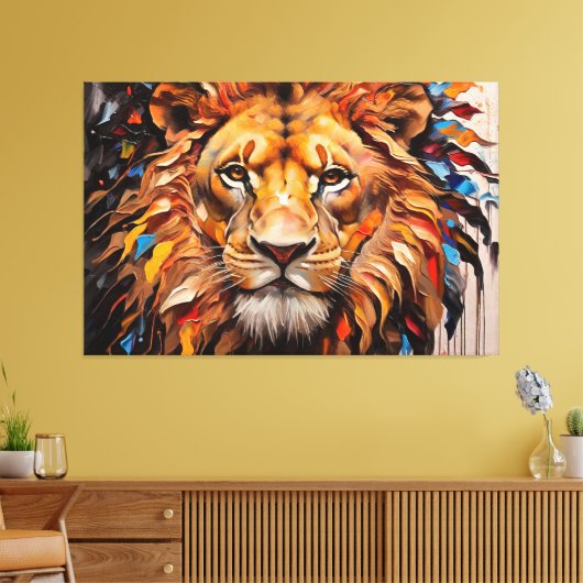 Kleurrijke splash schilderij leeuw canvas afdruk (Insitu (Woonkamer))