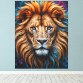 Kleurrijke splash schilderij leeuwenhoofd canvas afdruk (Insitu (Houten vloer))