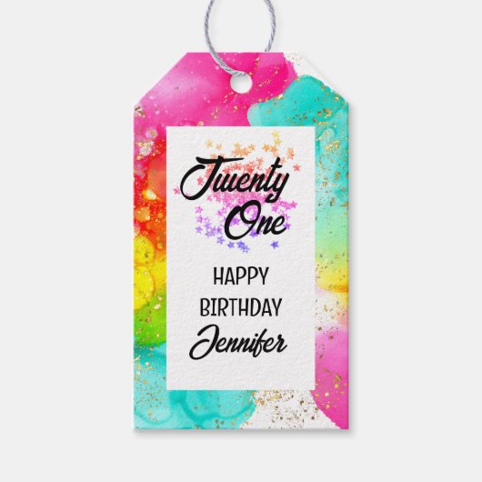 Kleurrijke Splash Waterverf Verjaardag Cadeaulabel (Voorkant)