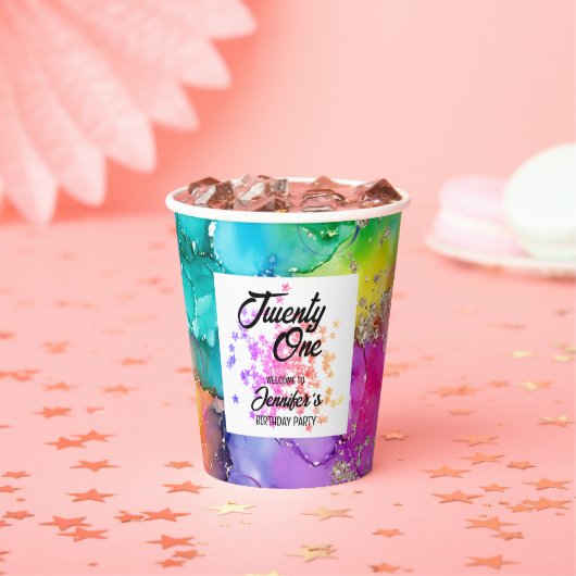 Kleurrijke Splash Waterverf Verjaardag Papieren Bekers (Insitu)