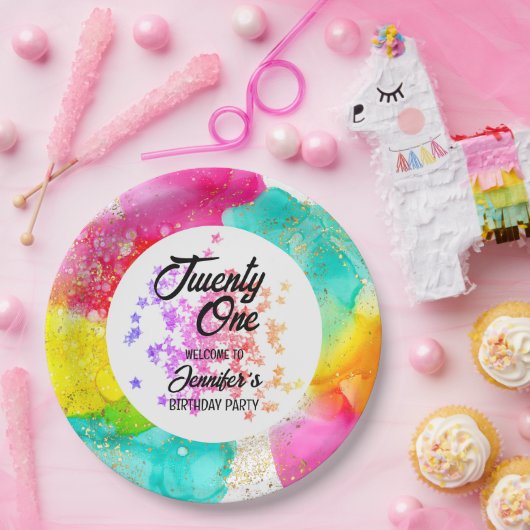 Kleurrijke Splash Waterverf Verjaardag Papieren Bordje (Feest)