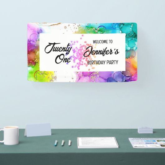 Kleurrijke Splash Waterverf Verjaardag Spandoek (Beurs)