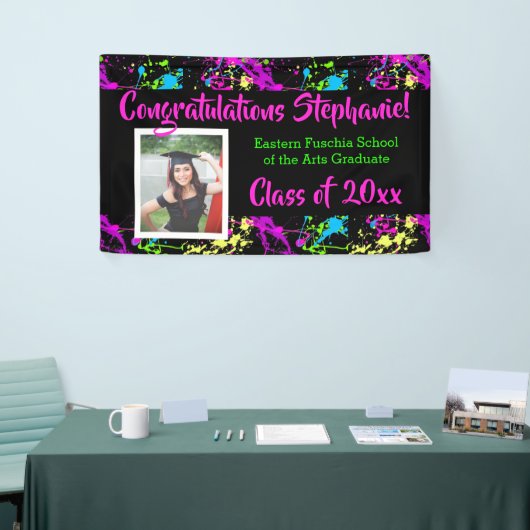 Kleurrijke Splatter Art Photo Afstuderen Banner Si (Beurs)