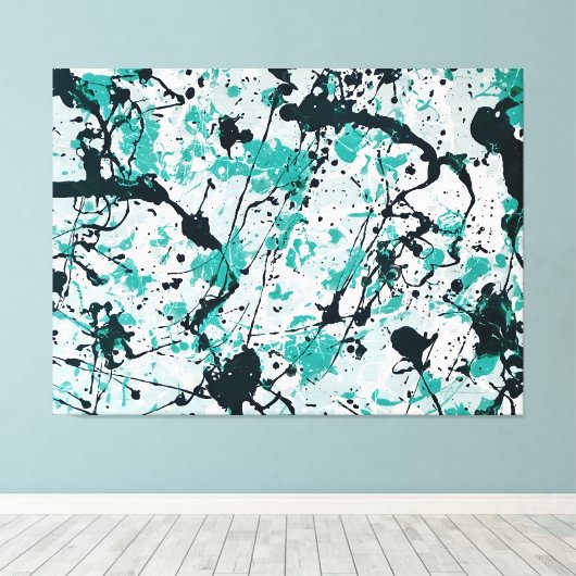 KLEURRIJKE SPLATTER L V - Actie schilderen -Abstra Canvas Afdruk (Insitu (Houten vloer))