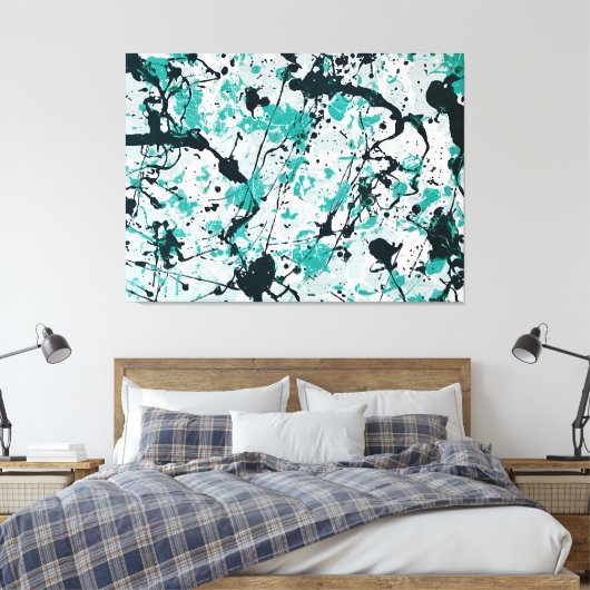 KLEURRIJKE SPLATTER L V - Actie schilderen -Abstra Canvas Afdruk (Insitu (Slaapkamer))