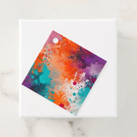 Kleurrijke Splatter Paint Art Gift Labels (In situ)