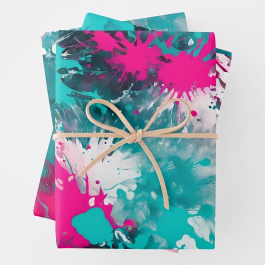 Kleurrijke Splatter Paint Art Wrapping Papiervelle Inpakpapier Vel