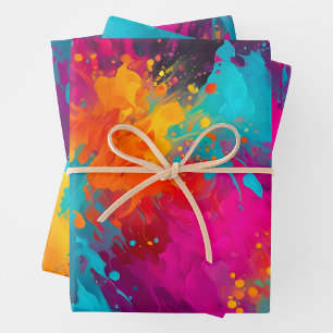 Kleurrijke Splatter Paint Art Wrapping Papiervelle Inpakpapier Vel