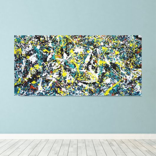 KLEURRIJKE SPLATTER X - Action painting - Abstract Canvas Afdruk (Insitu (Houten vloer))