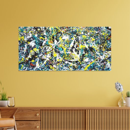 KLEURRIJKE SPLATTER X - Action painting - Abstract Canvas Afdruk (Insitu (Woonkamer))