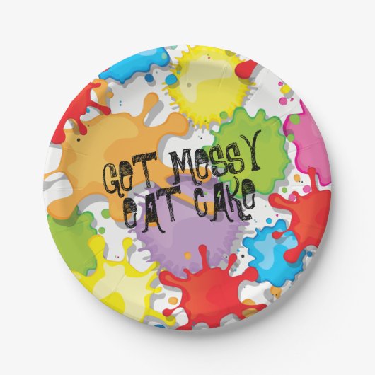 Kleurrijke splatters voor verfbalken, borden papieren bordje (Voorkant)