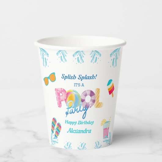 Kleurrijke Splish Kids Verjaardag Zwembad Party Papieren Bekers (Voorkant)