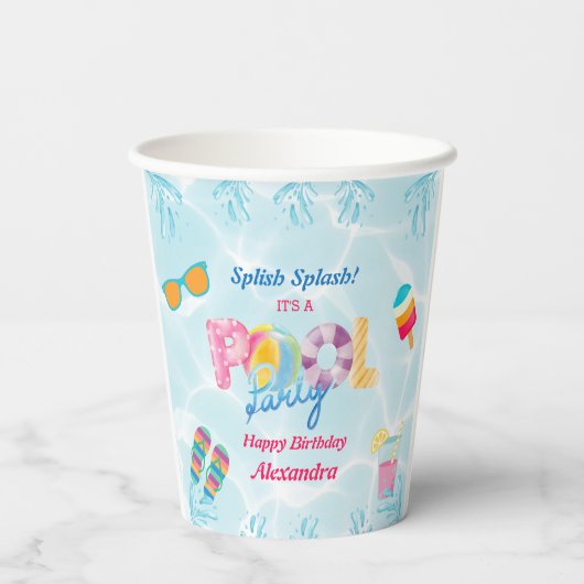 Kleurrijke Splish Splash Girl Verjaardag Pool Part Papieren Bekers (Achterkant)