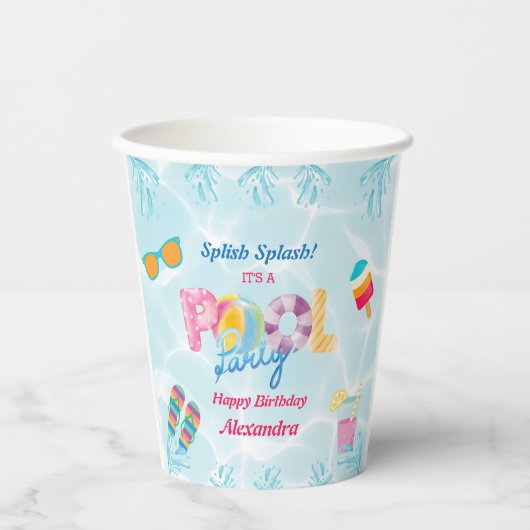 Kleurrijke Splish Splash Girl Verjaardag Pool Part Papieren Bekers (Voorkant)
