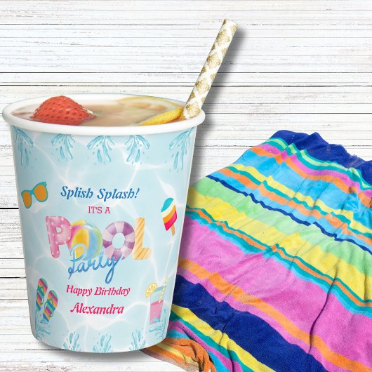 Kleurrijke Splish Splash Girl Verjaardag Pool Part Papieren Bekers