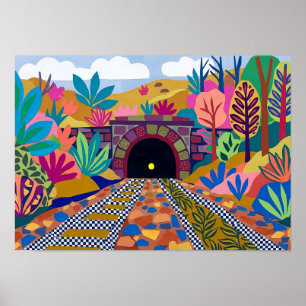 Kleurrijke spoorwegtunnelkunst geïnspireerd door M Poster