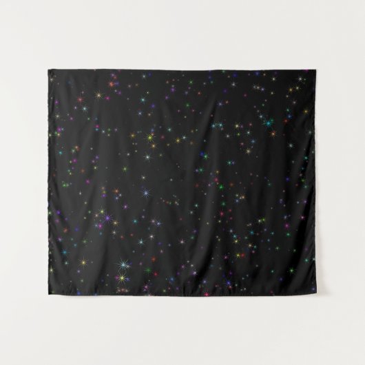 Kleurrijke sprankelende sterren in zwart ontwerp v wandkleed (Voorkant (horizontaal))