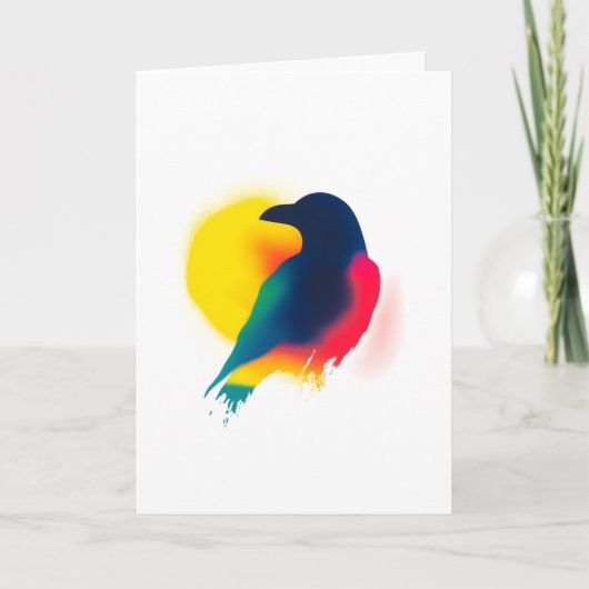 Kleurrijke Spray Paint Crow Silhouette Kaart (Voorkant)