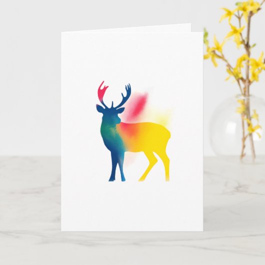 Kleurrijke Spray Paint Deer Silhouet Kaart (Gele Bloem)