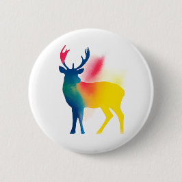 Kleurrijke Spray Paint Deer Silhouet Ronde Button