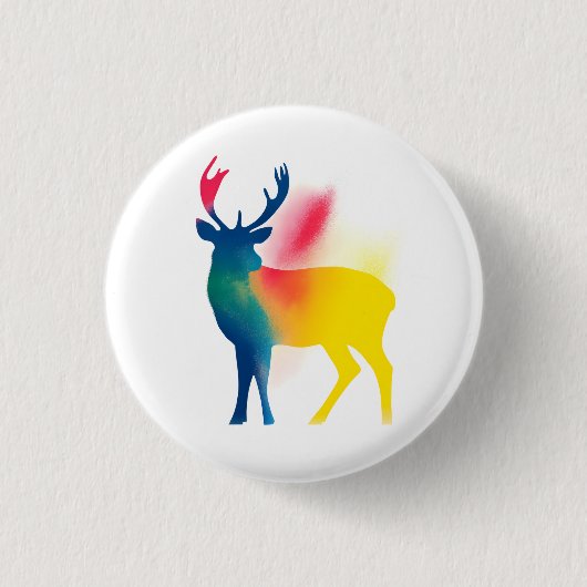 Kleurrijke Spray Paint Deer Silhouet Ronde Button (Voorkant)