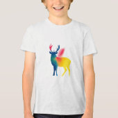 Kleurrijke Spray Paint Deer Silhouette Kinderen Tri-Blend Shirt (Voorkant)